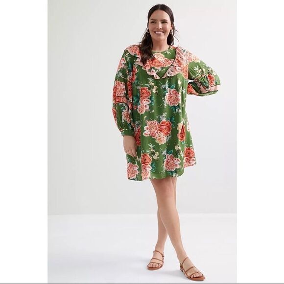 NEW Anthropologie Farm Rio Elinor Ruffle Floral Tunic Dress Small Medium Plus 2X - Picture 6 of 7